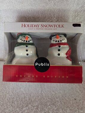 Publix Holiday Snowfolk 2006 Encore edition snowman salt and pepper shakers